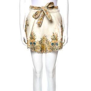 Floral Embroidered Cream Shorts with Bow
